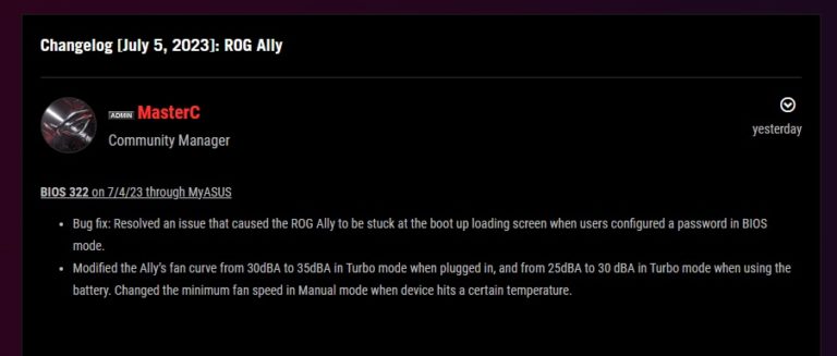 What is New in ASUS ROG Ally BIOS 322?